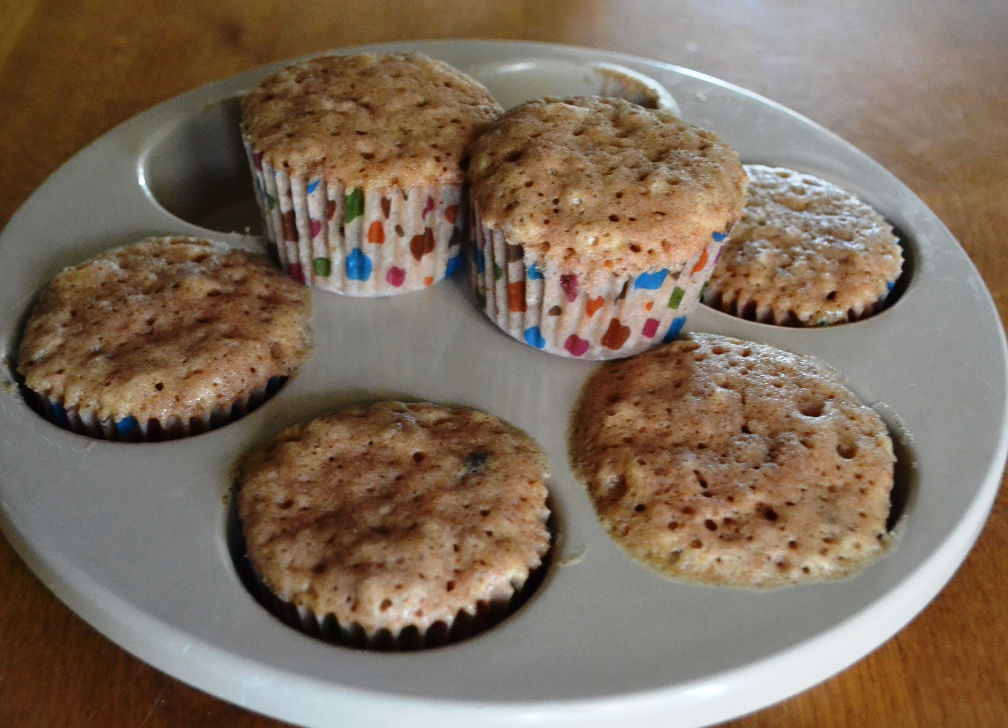 Microwave Muffins with two displayed on pan